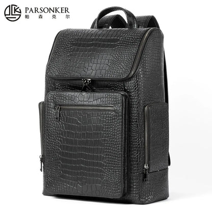 Multi-Pocket Large Capacity 16-Inch Computer Bag Men S Genuine Leather Crocodile Pattern High-End