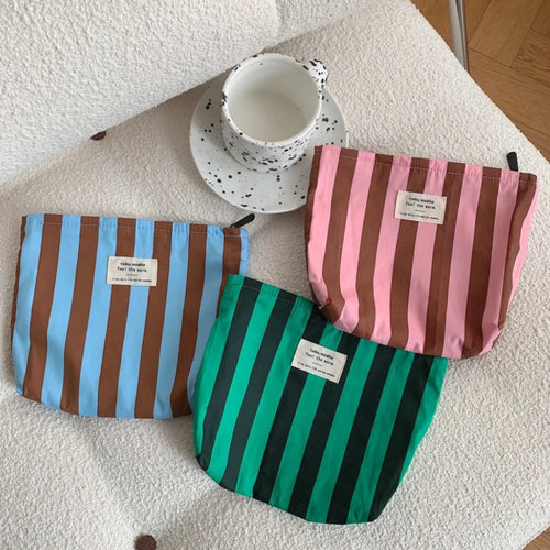 Contrast Color Women S Stripe Storage Bags Cute Large Capacity Female Cosmetic Bag Makeup Case