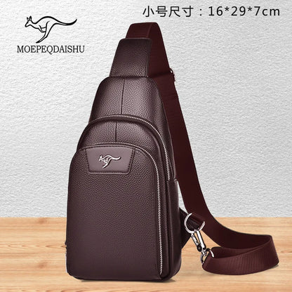 Men S Crossbody Chest Bag Top Layer Cowhide Chest Bag Portable Single Large Capacity Shoulder Chest