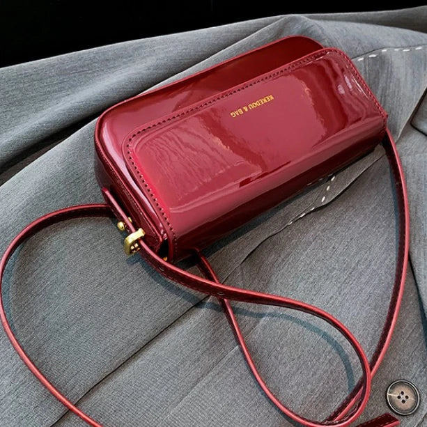 Glossy Patent Leather Crossbody Shoulder Bag for Women