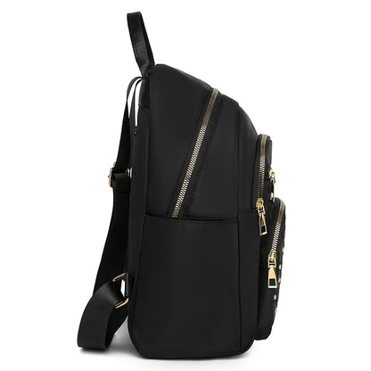 Rivet Quilted Nylon Backpack – Anti-Theft Multi-Pocket Travel Daypack for Women