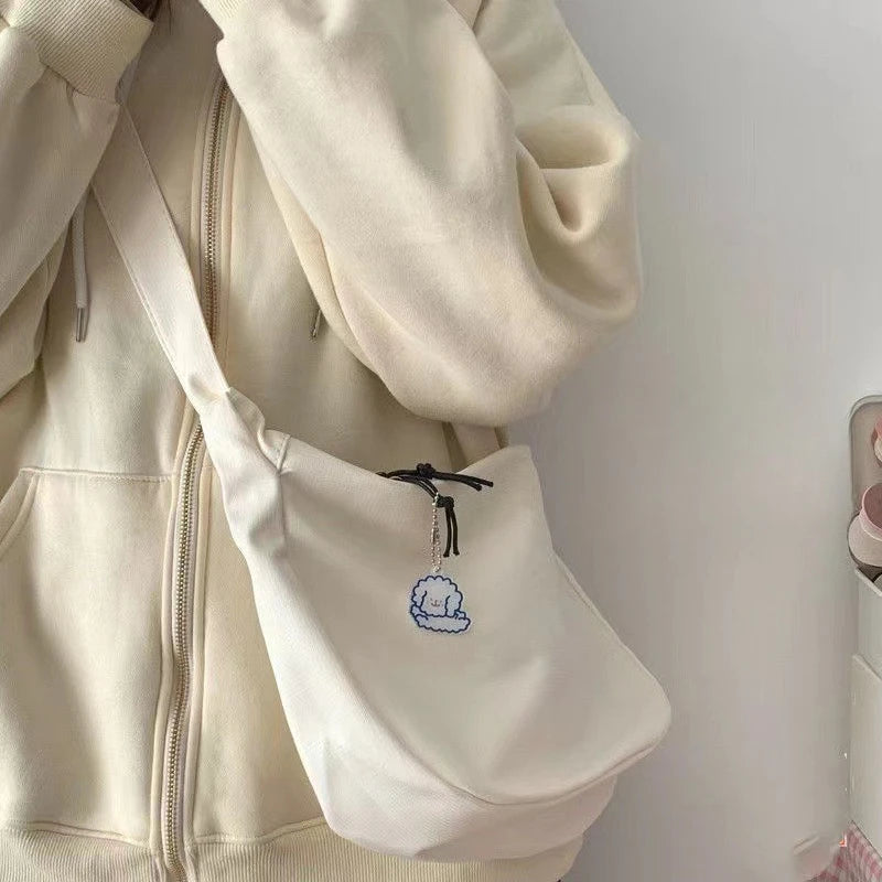 Canvas Crossbody Bag with Charm – Large Capacity Shoulder Bag