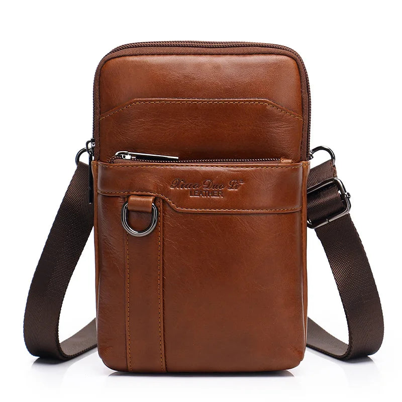 Men S Mobile Phone Waist Bag Leather Multifunctional 7 Cross-Body Shoulder Retro Wear Belt