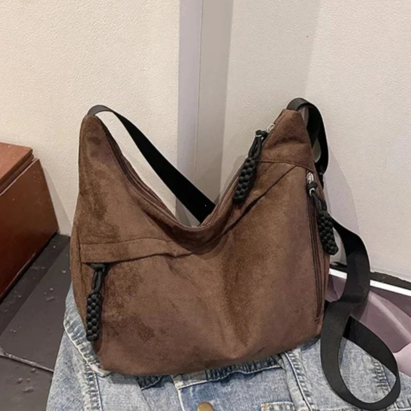 Retro Large Capacity Hobo Bag Women Casual Soft Shoulder Minimalist Underarm Handbag Adjustable
