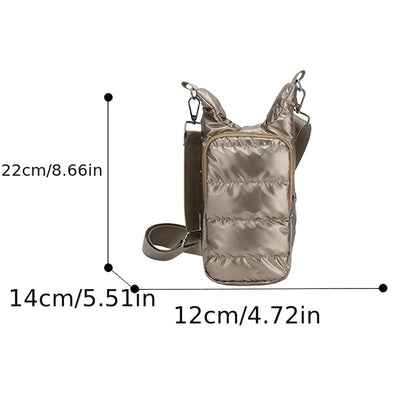 Water Bottle Carrier Crossbody Bag – Puffer Sling Holder with Pocket