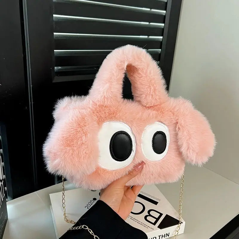 Cute Big-Eyed Dog Plush Tote Bag – Women's Fuzzy Handbag