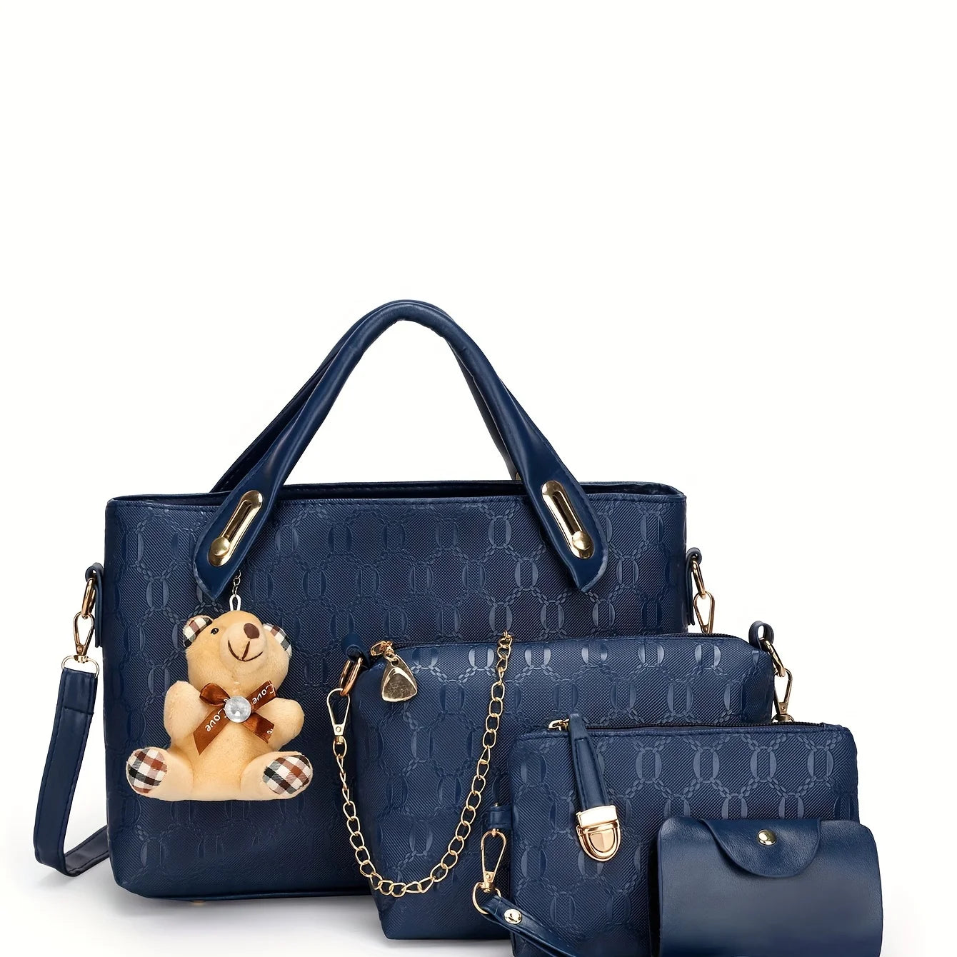 4-Piece Women's Geometric Pattern Handbag Set with Crossbody & Clutch
