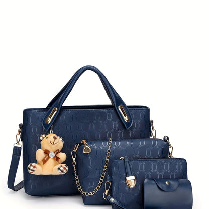 4-Piece Women's Geometric Pattern Handbag Set with Crossbody & Clutch