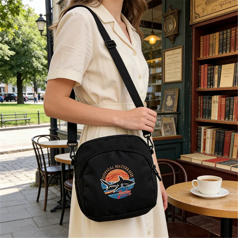 Canvas Mini Crossbody Bag with Vintage Graphic Print