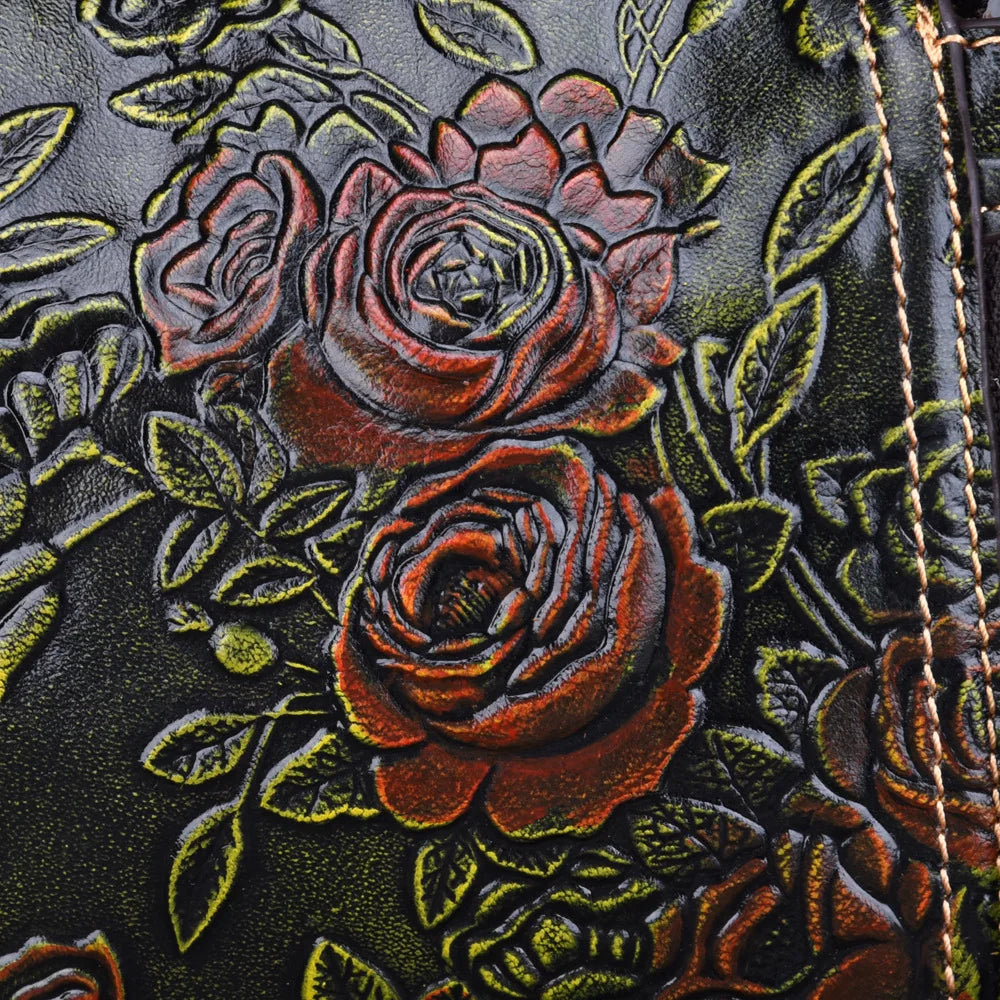 Genuine Leather Women S Single-Shoulder Bag Floral Crossbody Retro Large-Capacity High-End Hand-Held