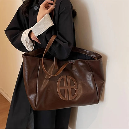 Large Capacity Faux Leather Tote Bag | Vintage Soft Shoulder Bag