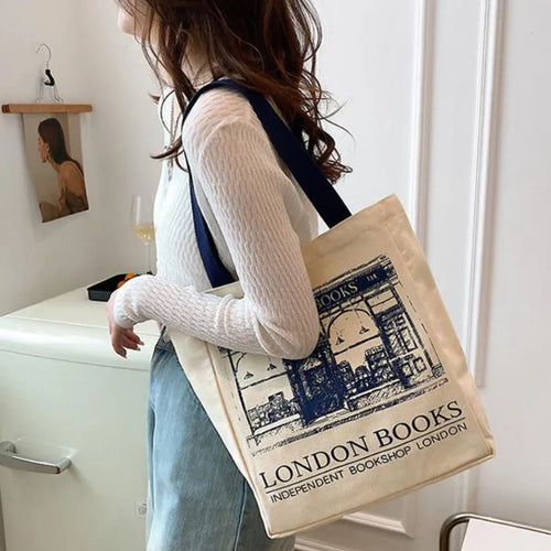London Books Print Canvas Tote Bag for Women