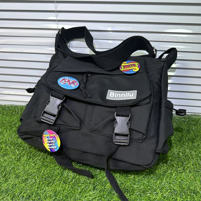 Men's Crossbody Shoulder Bag with Badge Bear Charm – School & Travel