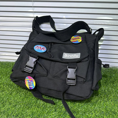 Men's Crossbody Shoulder Bag with Badge Bear Charm – School & Travel