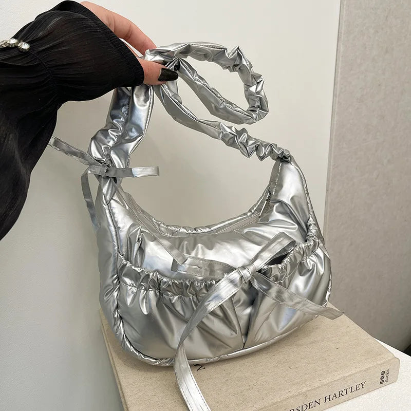 Padded Noodle Tote Bag – Bow Drawstring Ruched Shoulder Purse