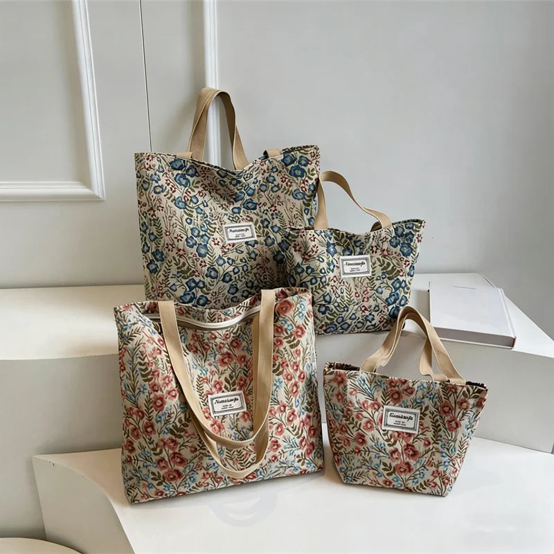 Floral Canvas Tote Bag with Blossom Pattern