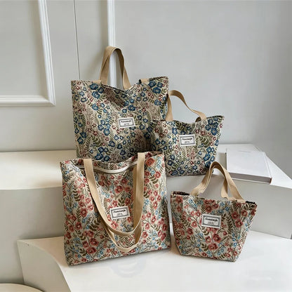 Floral Canvas Tote Bag with Blossom Pattern