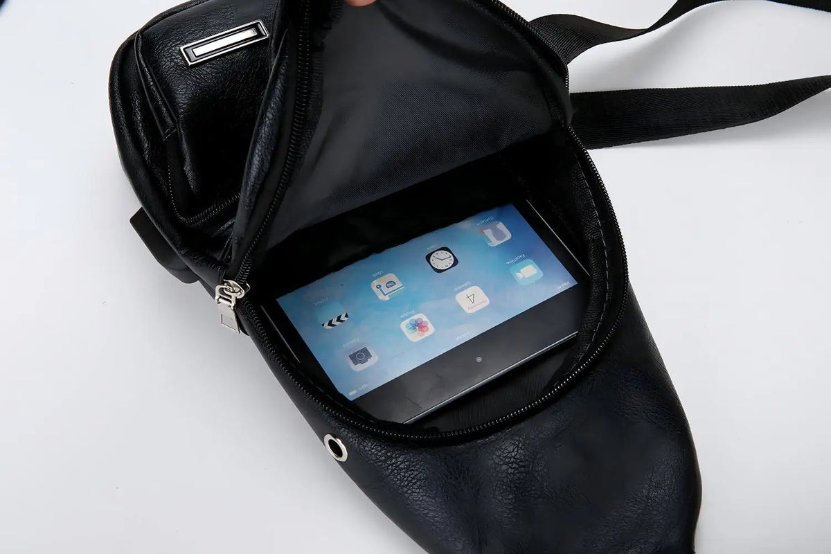Homefish Simple Fashionable Casual Solid Color Pu Multifunctional Usb Charging Zipper Chest Bag