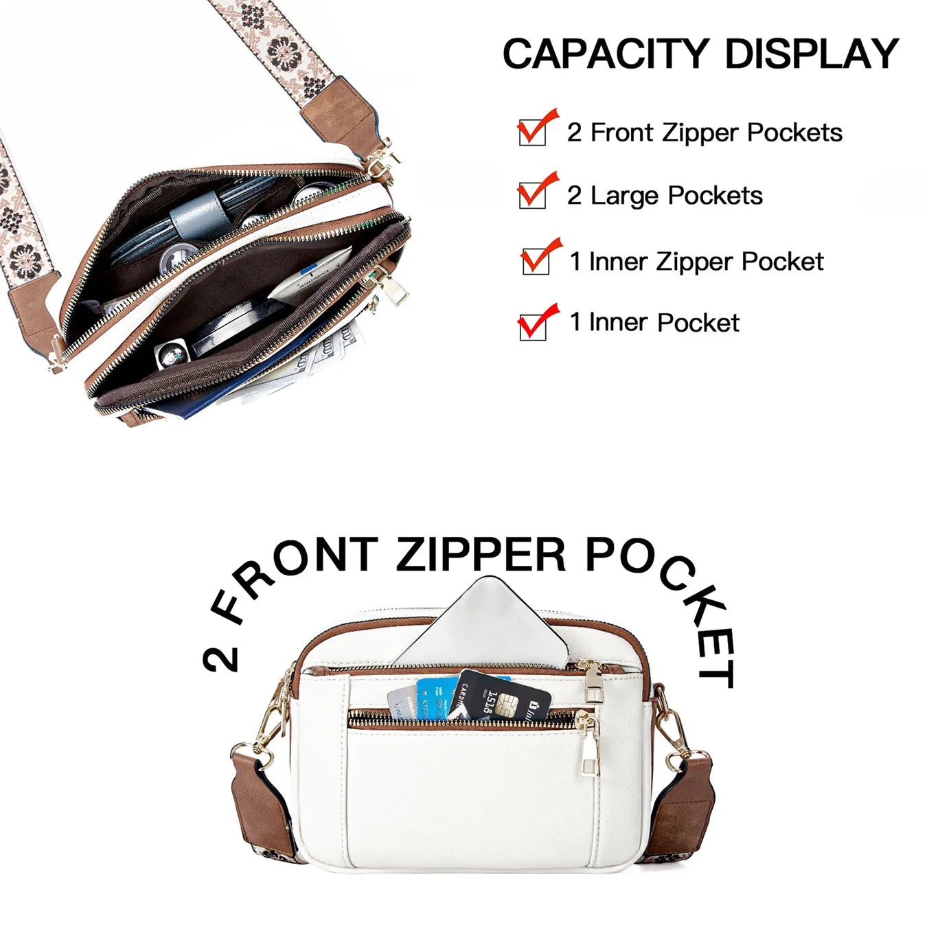 Stylish Wide Shoulder Strap Leather Crossbody Bag States Color Matching Zipper Small Square Suitable
