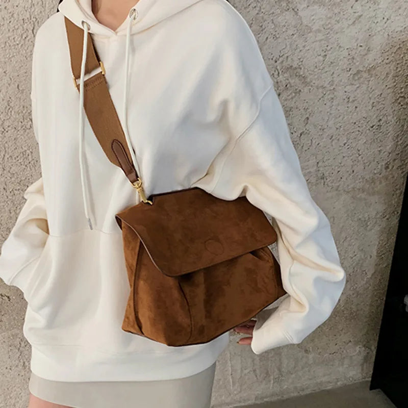 Suede Leather Women S Shoulder Bag Magnetic Button Messenger Large Capacity Work Outing Velvet Tote