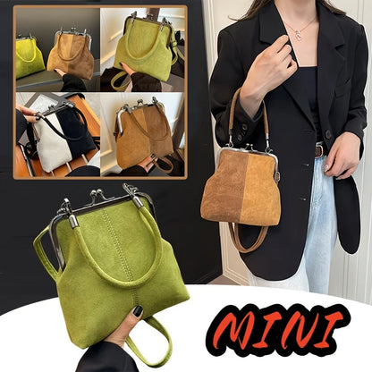 Vintage Suede Crossbody Bag with Kiss-Lock Closure