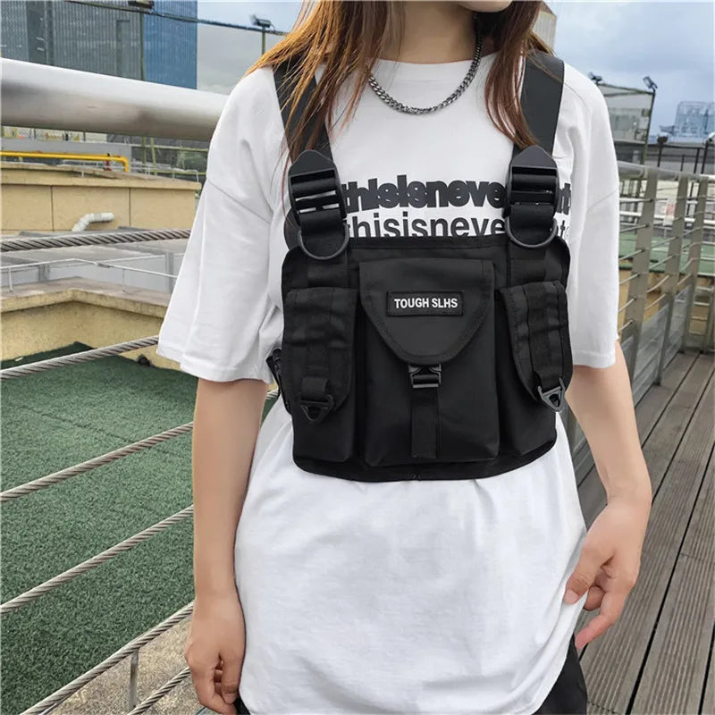 Men S Women Multi-Function Vest Bag Hip Hop Chest Tooling Motorcycle Tactical Street Back
