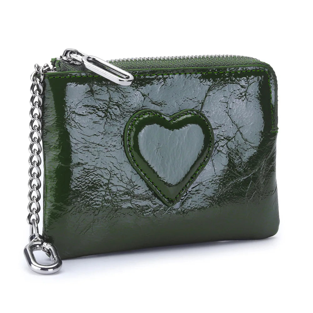 Oil-Wax Cowhide Small Lady S Heart Coin Purse Card