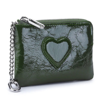 Oil-Wax Cowhide Small Lady S Heart Coin Purse Card