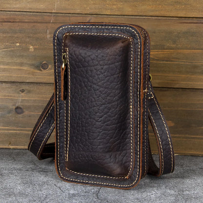 Crazy Horse Leather Men S Crossbody Waist Bag Vertical Cowhide Genuine Leather Men S Retro Unique