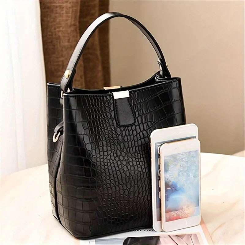 Crocodile Pattern Bucket Bag – Women's Leather Tote & Crossbody Handbag