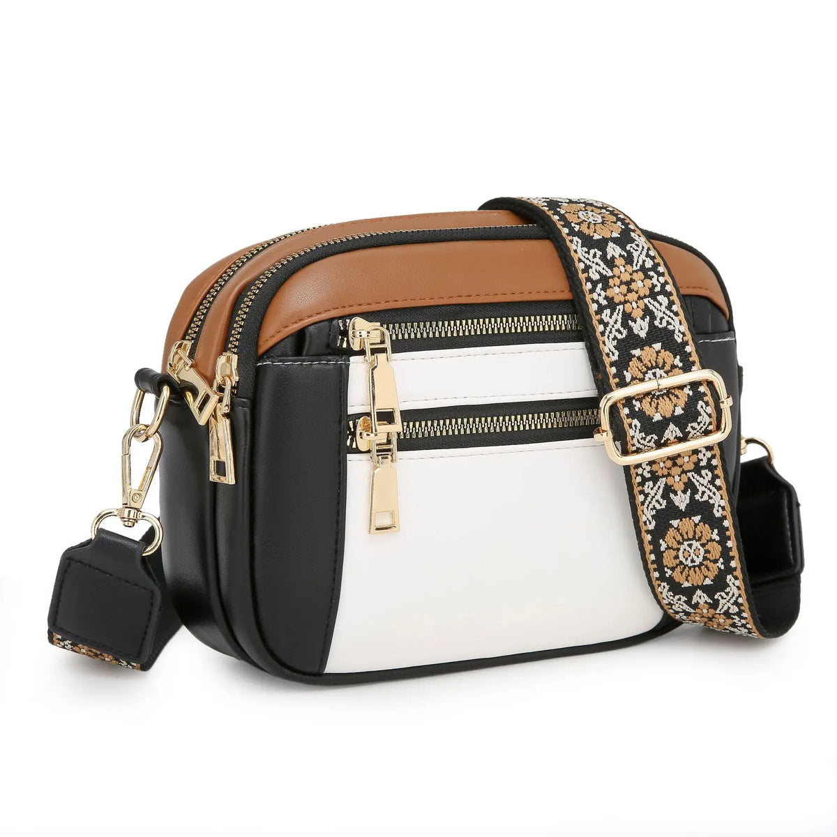 Crossbody Bag with Boho Strap – Multi-Zip PU Leather & 4 Card Slots