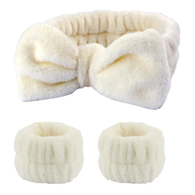 Coral Fleece Spa Headband & Wristband Skincare Set