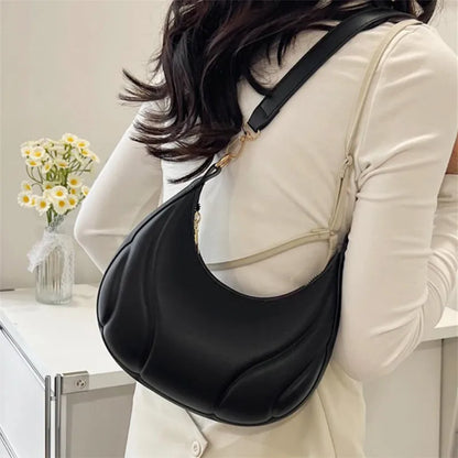 Shoulder Hobo Bag – Chic Crescent Handbag with Gold Hardware