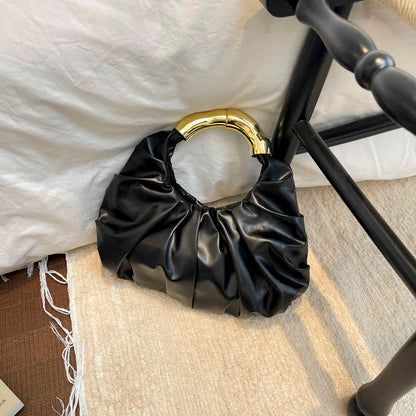 Elegant Glamorous Women Dinner Bag Solid Color Cloud Wrinkled Soft Pu Leather Handbag Prom Banquet
