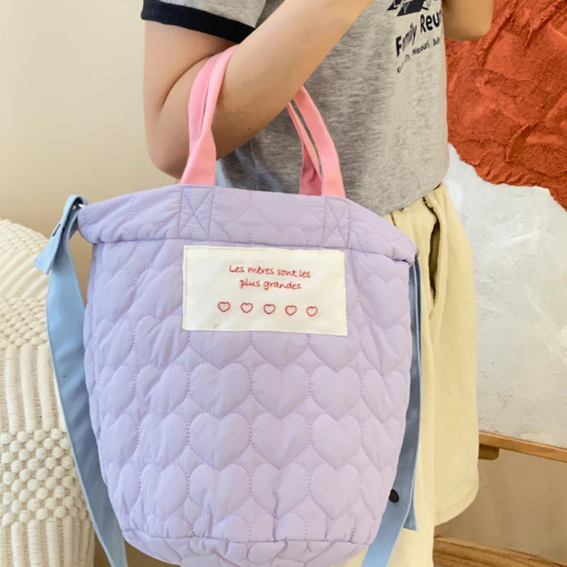 Korean Version Sweet Bento Bag Fashionable Large Capacity Purple Handbag Crossbody Mommy