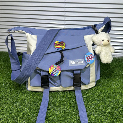 Men's Crossbody Shoulder Bag with Badge Bear Charm – School & Travel