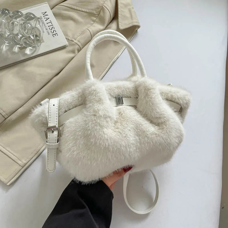 Faux Mink Fur Plush Tote Bag for Women