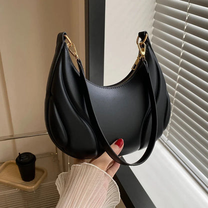 Shoulder Hobo Bag – Chic Crescent Handbag with Gold Hardware
