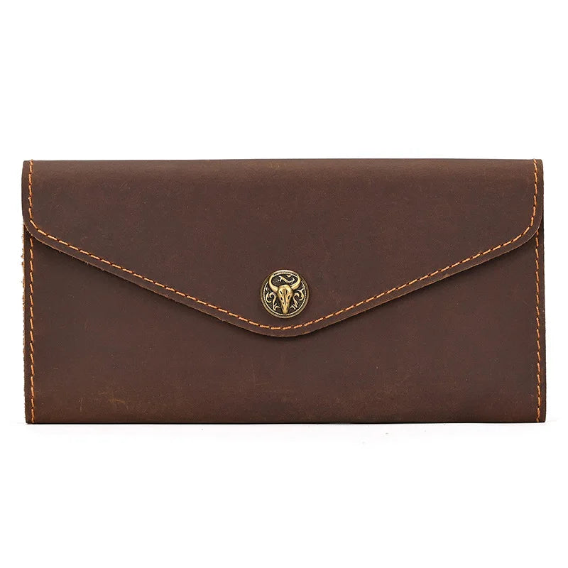 Simple Mobile Phone Leather Wallet Retro Men Crazy Horse Long Envelope Flip