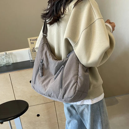 Large Capacity Crossbody Bag with Braided Zipper & Wide Strap