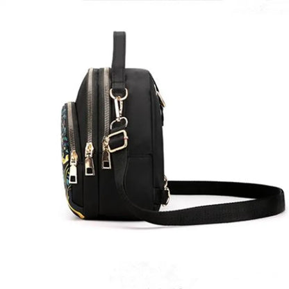 Mini Crossbody Backpack for Women – Printed Oxford Shoulder Bag