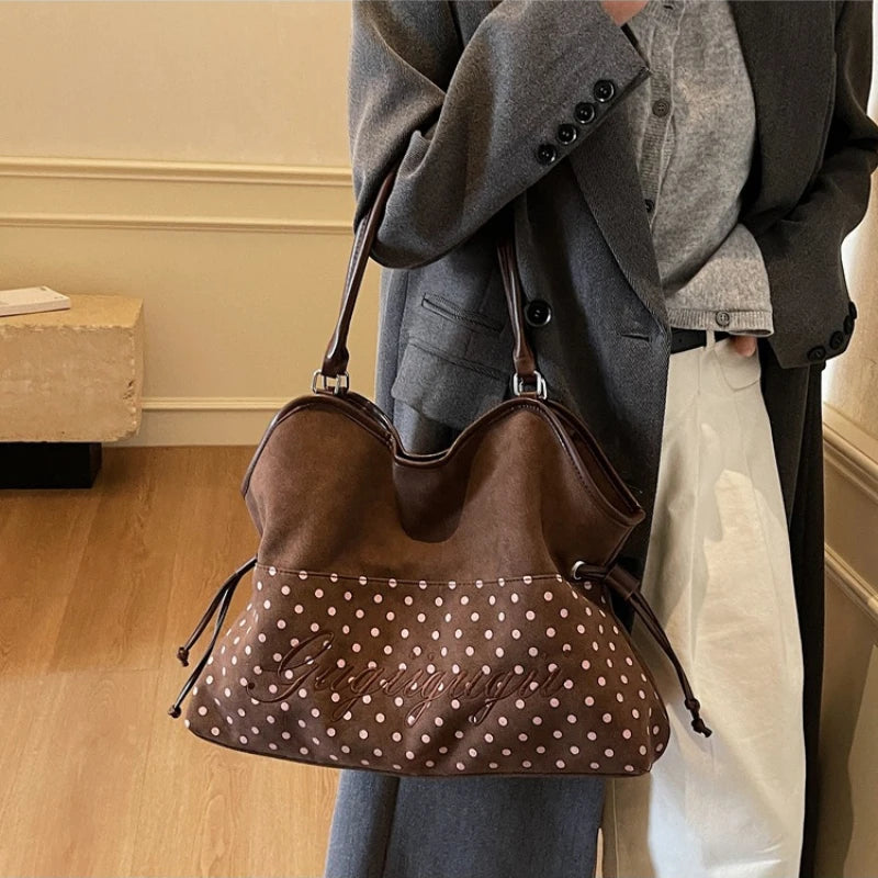 Brand Women S Shoulder Bag Y2k Sweet Polka Dot Handbag Korean Casual Versatile Leopard Print Brown