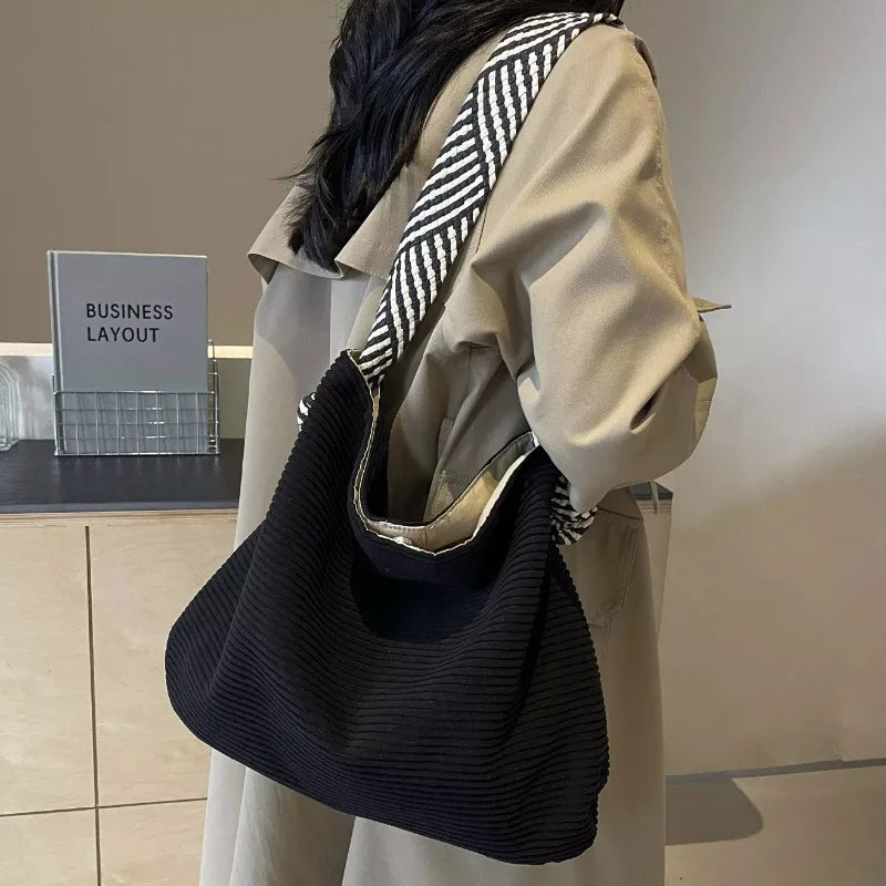 Velvet Shoulder Bag for Women – Soft Wide Strap Casual Handbag
