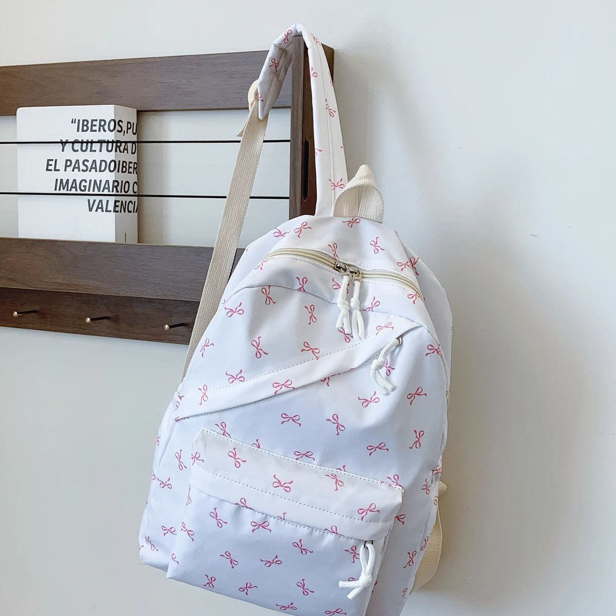 Fashionable Cute Backpack Bow Print Bookbag Laptop Protection Adjustable Straps Back School Season