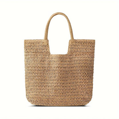 Handwoven Straw Beach Tote Bag for Women – Summer Shoulder Handbag