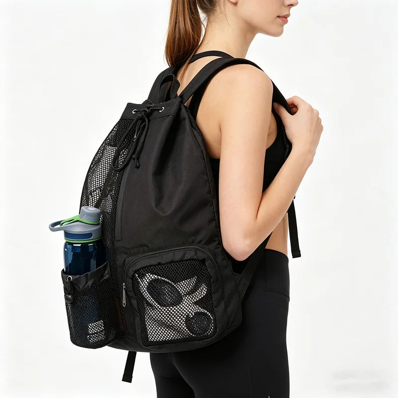 Mesh Drawstring Swim Bag – Waterproof Oxford Backpack for Beach & Pool