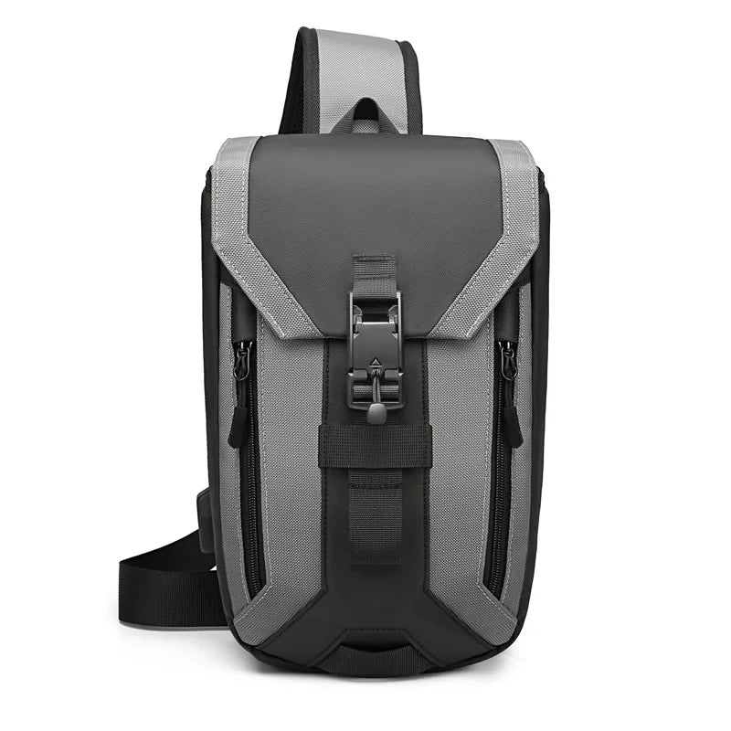 Men S Crossbody Buckle Usb Chest Bag Oxford Fabric Waterproof Large Capacity Crossbody Chest Bag