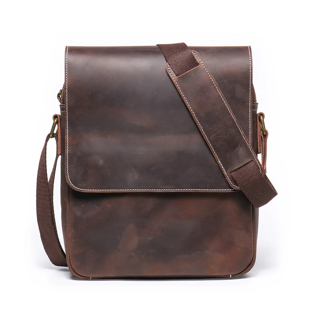 Men S Handcrafted Leather One-Shoulder Women Crazy Horse Crossbody Bag Retro Cowhide Ipad Storage