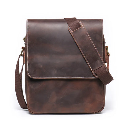 Men S Handcrafted Leather One-Shoulder Women Crazy Horse Crossbody Bag Retro Cowhide Ipad Storage
