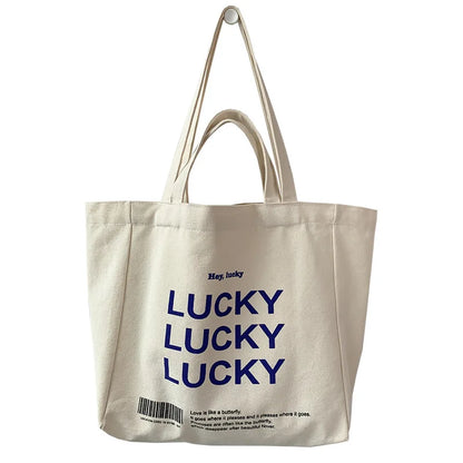 Letter Ins Canvas Bag Student Handbag Book Bags Large Capacity Shoulder Teen Men Women Shopping Work